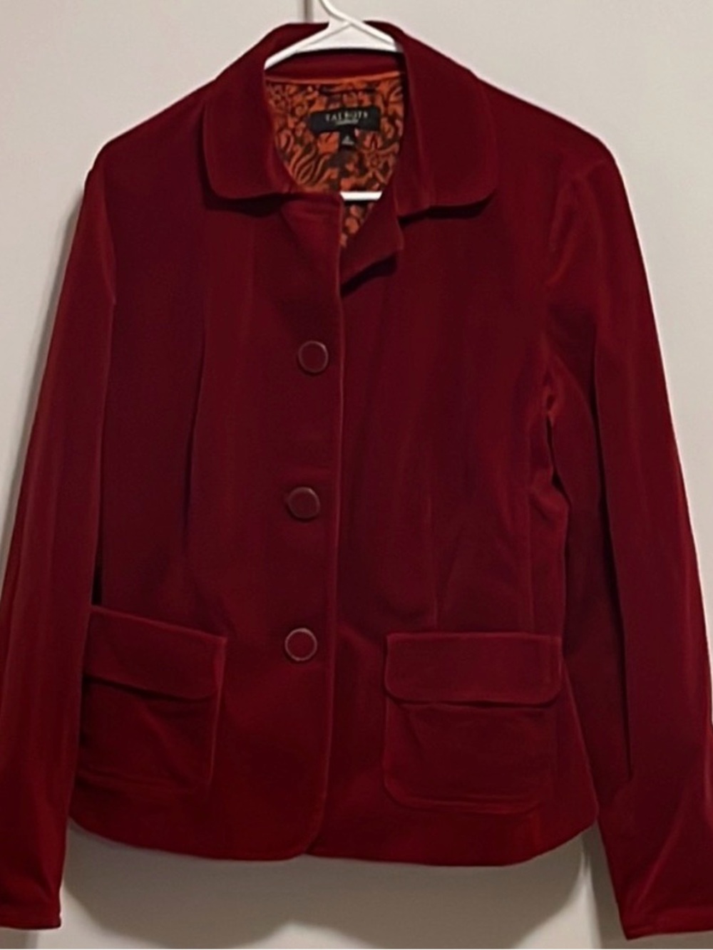 Talbots Deep Red Velvet Button Jacket